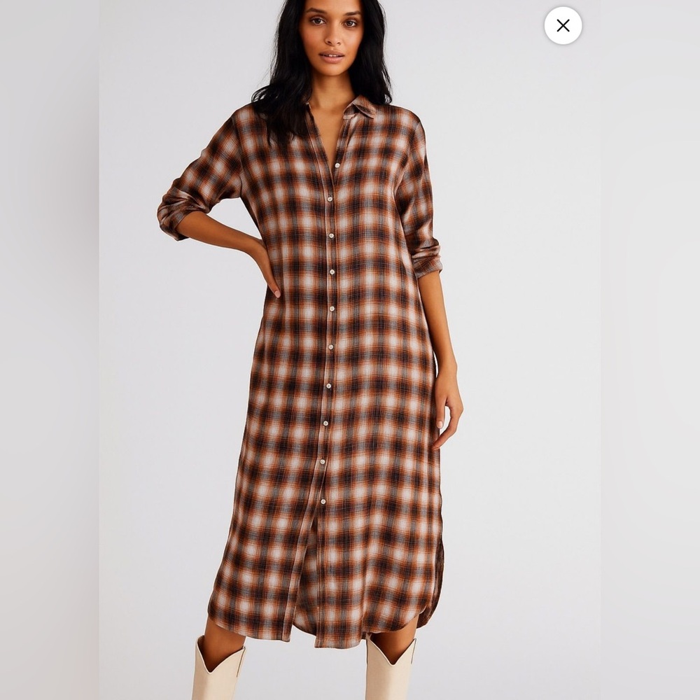 Free People Plaid Button-Down Maxi Dress